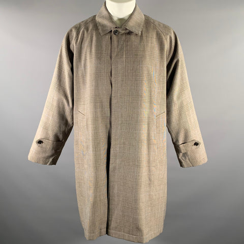 STILL by HAND Size 38 Khaki Glen Check Wool Overcoat