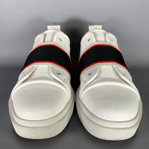 CHRISTIAN LOUBOUTIN Size 10 White Navy & Red Leather Low Top Sneakers
