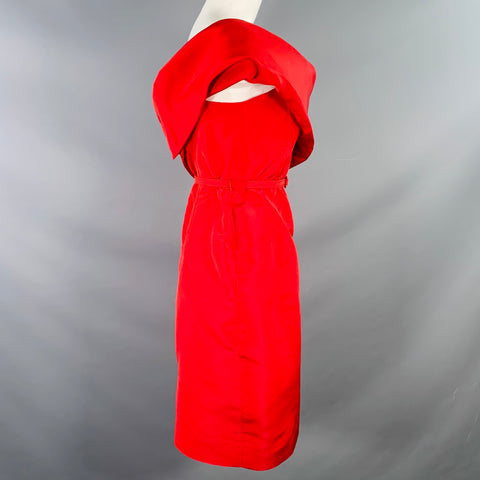 OSCAR DE LA RENTA Size M Red Silk Taffeta One Shoulder Knee Length Cocktail Dress