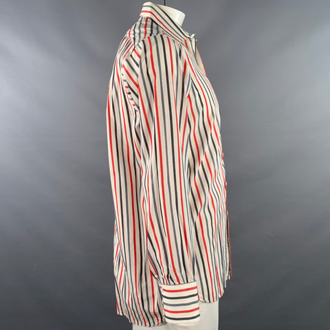 TURNBULL & ASSER Vintage Size L White Blue Red Stripe Cotton Long Sleeve Shirt
