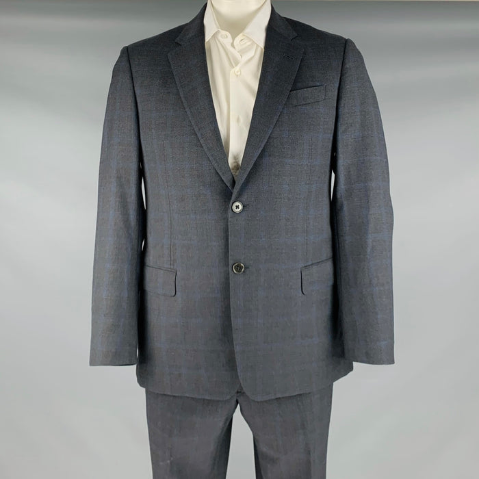ARMANI COLLEZIONI Size 42 Navy Black Plaid Virgin Wool Suit