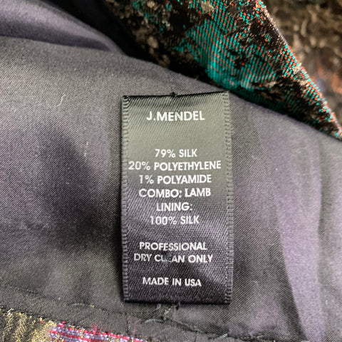 J.MENDEL Size 10 Black Multi Color Silk Blend Marbled Lambskin Sleeveless Dress