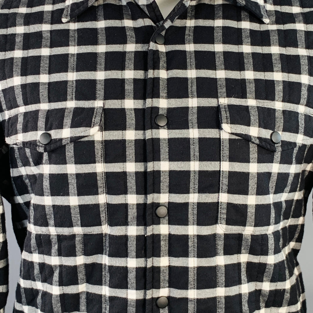 ASPESI Size M Black White Checkered Cotton Shirt Jacket