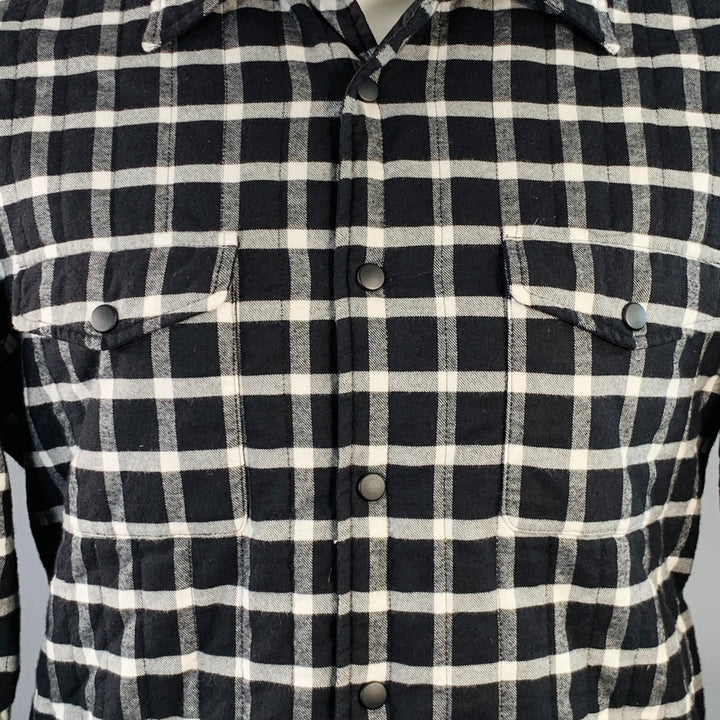 ASPESI Size M Black White Checkered Cotton Shirt Jacket