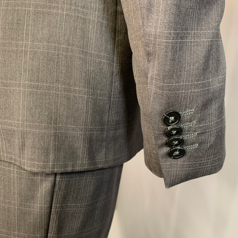ZZEGNA Chest Size 38 Grey Dark Grey Window Pane Wool Notch Lapel 32 31 Suit