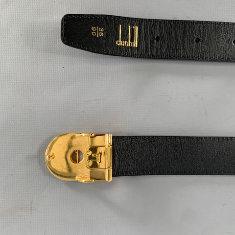 DUNHILL Size 36 Black Gold  Leather Belt