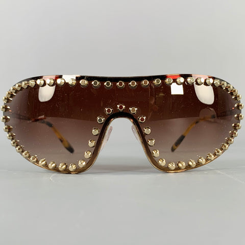 PRADA Gold Brown Studded Metallic Sunglasses