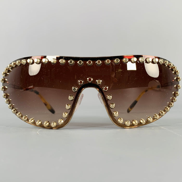PRADA Gold Brown Studded Metallic Sunglasses