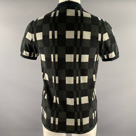 FRED PERRY Size M Black Green Grey Checkered Cotton Polo