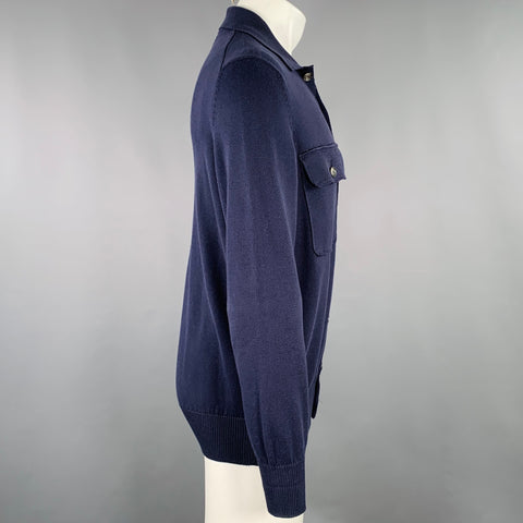 BRUNELLO CUCINELLI Size M Navy Knit Cotton Patch Pockets Cardigan