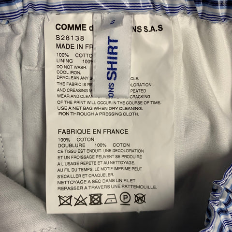 COMME des GARCONS SHIRT Size S Blue White Stripe Coated Cotton Casual Pants