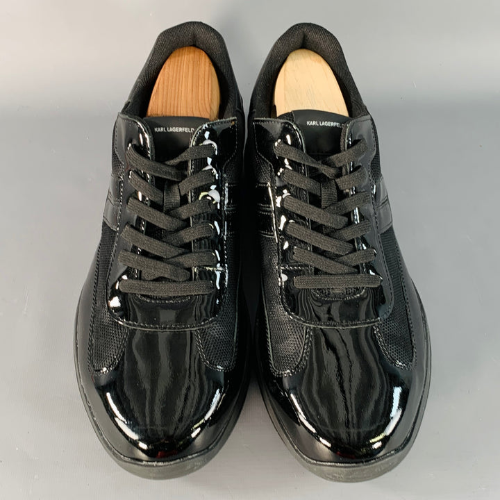KARL LAGERFELD Size 12 Black Patent Leather Rubber Sole Low Top Sneakers