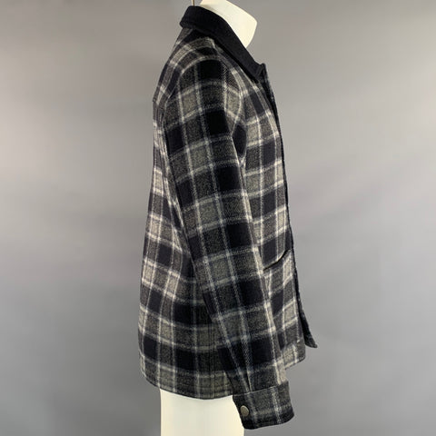 APC Size S Blue Grey Plaid Wool Blend Button Up Jacket