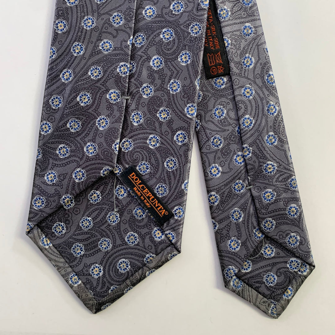 DOLCEPUNTA Grey Blue Floral Silk Tie
