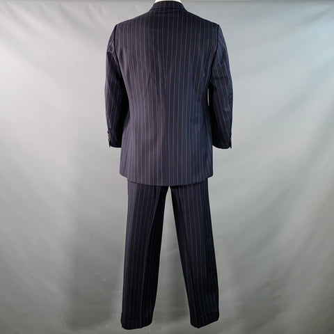 Costume 3 pièces POLO by RALPH LAUREN taille 42 Regular, laine vierge, rayé bleu marine et gris