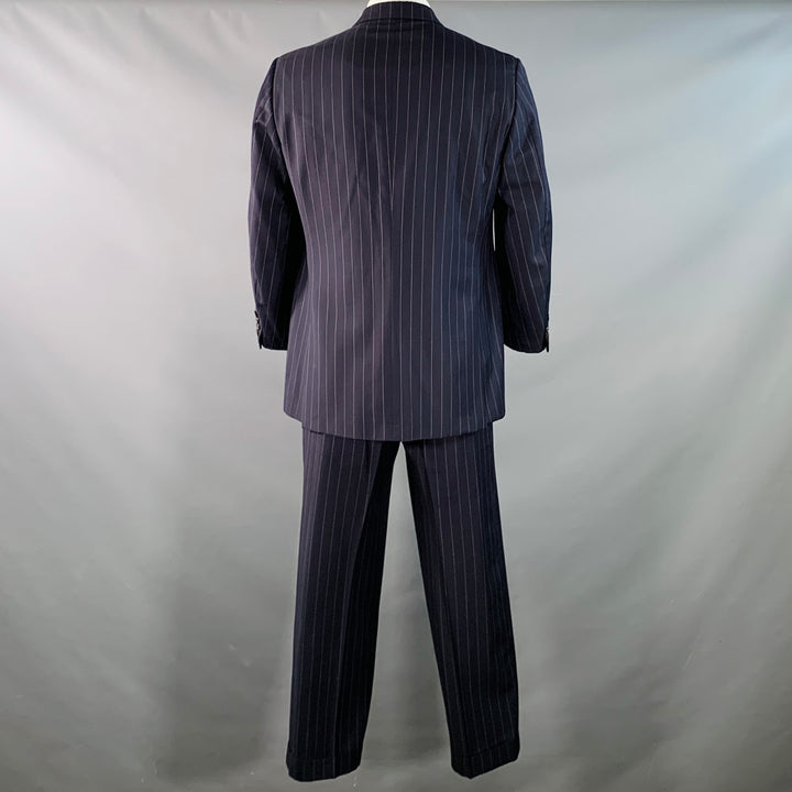 POLO by RALPH LAUREN Size 42 Regular Navy Grey Pinstripe Virgin Wool 3 Piece Suit