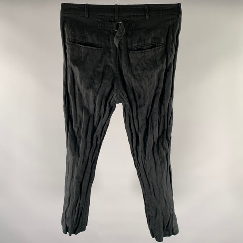 ANN DEMEULEMEESTER Size 31 Black Wrinkled Rayon Cotton Casual Pants