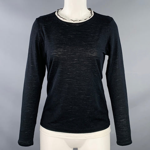 WHYCI MILANO Size 6 Black White Wool Blend Contrast trim Casual Top