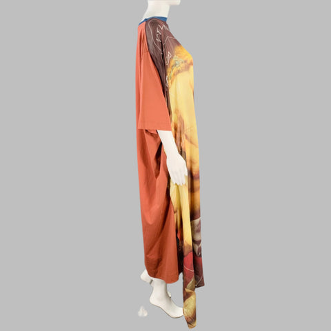 VIVIENNE WESTWOOD Size S Kiss Swing Brown Yellow Viscose Oversized Short Sleeve T-Shirt Dress