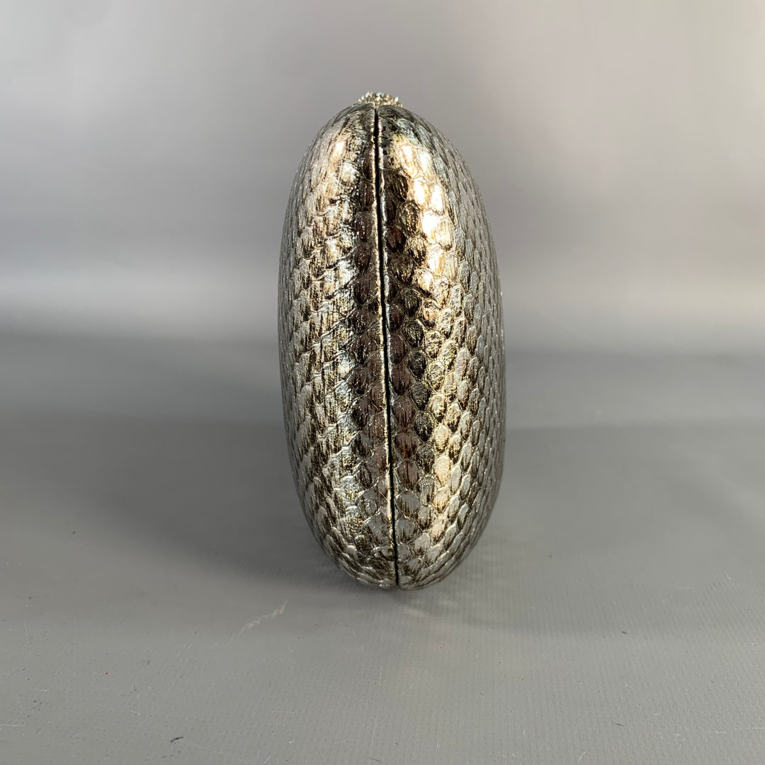 RODO Silver Metallic Snakeskin Leather Clutch Handbag