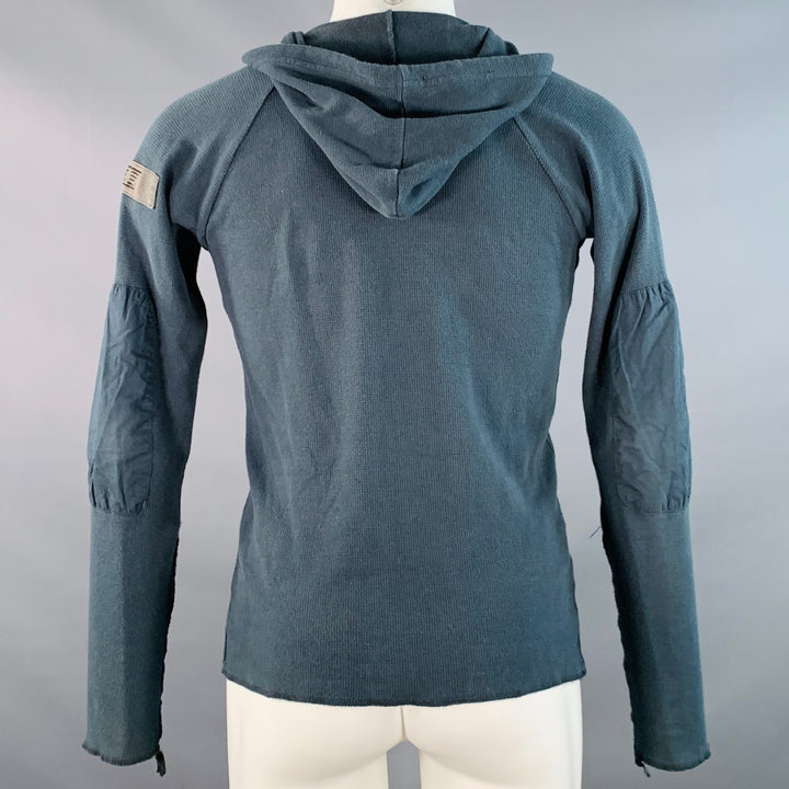 NICE COLLECTIVE Size M Green Waffle Knit Cotton Hoodie Sweatshirt