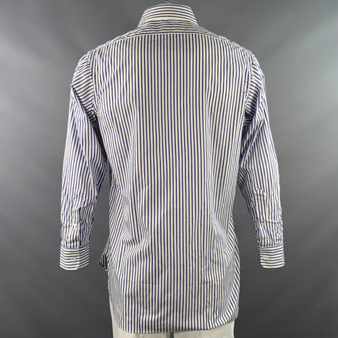 I.MAGNIN Size L Navy White Stripe Cotton Pointed Collar Long Sleeve Shirt