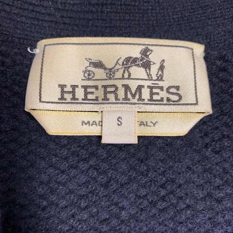 HERMES Size S Navy Knit Cashmere V-Neck Cardigan