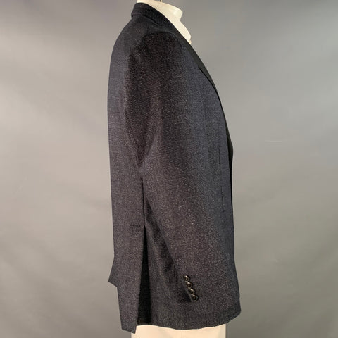 BOGLIOLI Size 44 Black White Textured Silk Linen Peak Lapel Sport Coat