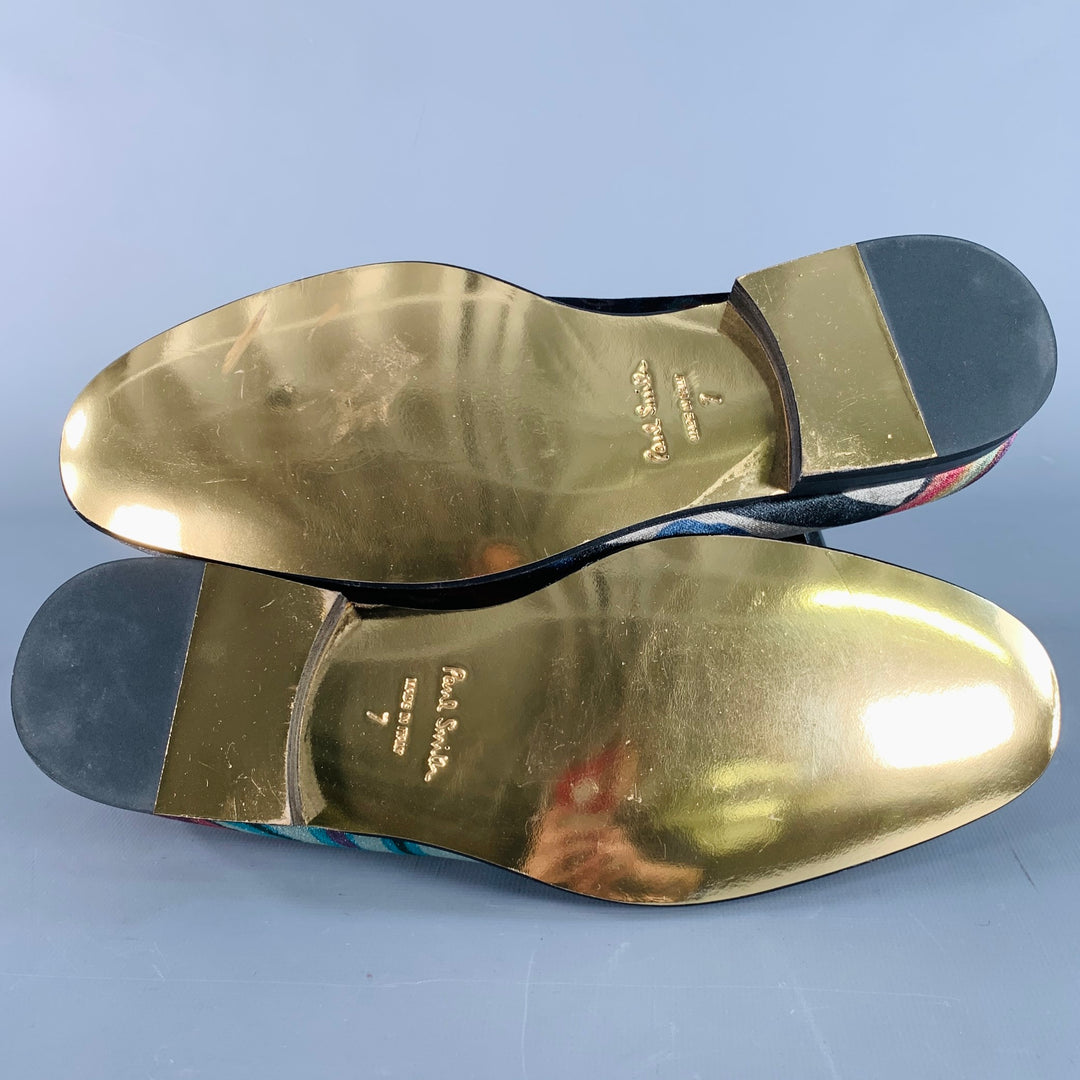 PAUL SMITH Size 8 Black Multi Color Abstract Print Velvet Slip On Loafers