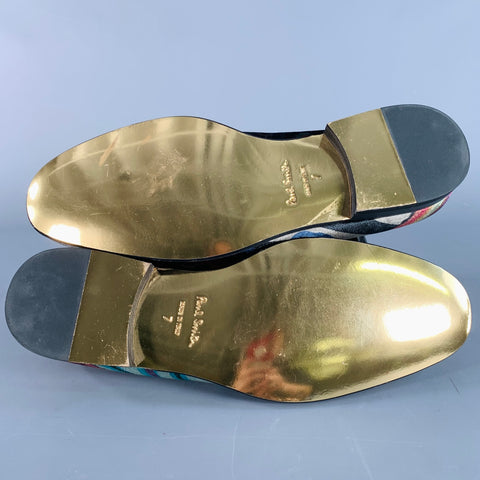 PAUL SMITH Size 8 Black Multi Color Abstract Print Velvet Slip On Loafers