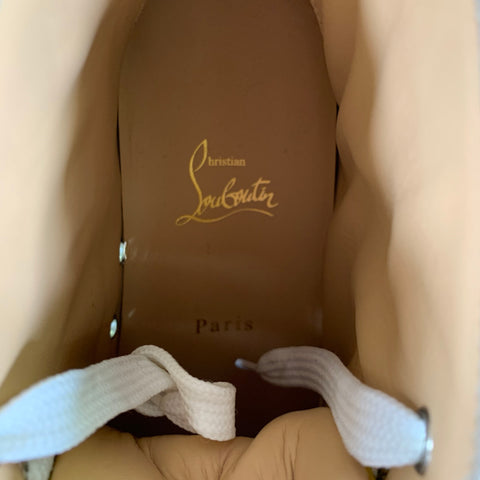 CHRISTIAN LOUBOUTIN Size 6.5 Gold White Leather High Top Lace Up Shoes