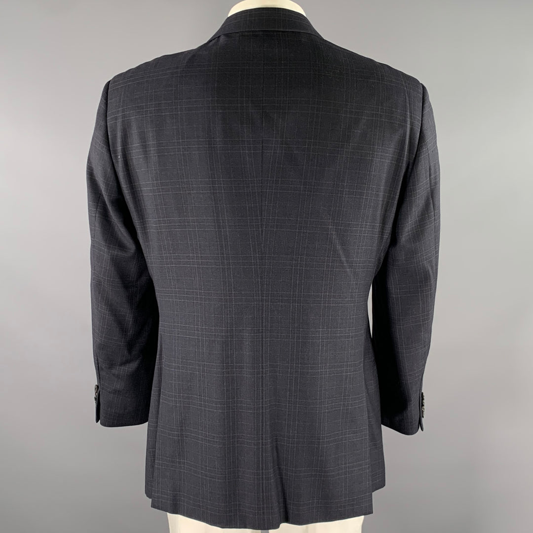 ARMANI COLLEZIONI Size 44 Navy Plaid Wool Notch Lapel Sport Coat
