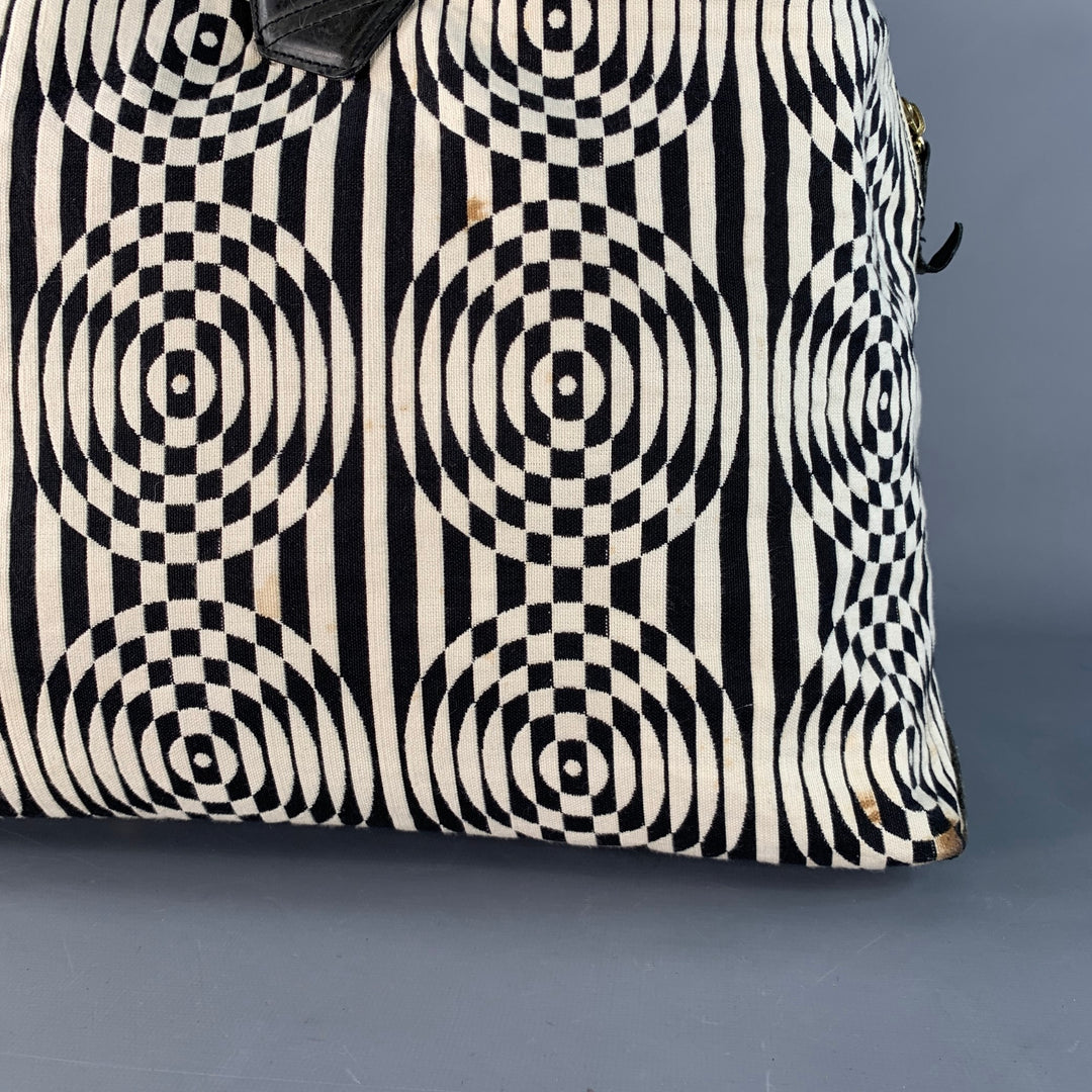 PAUL SMITH Black White Geometric Leather Trim Canvas Weekender Bag