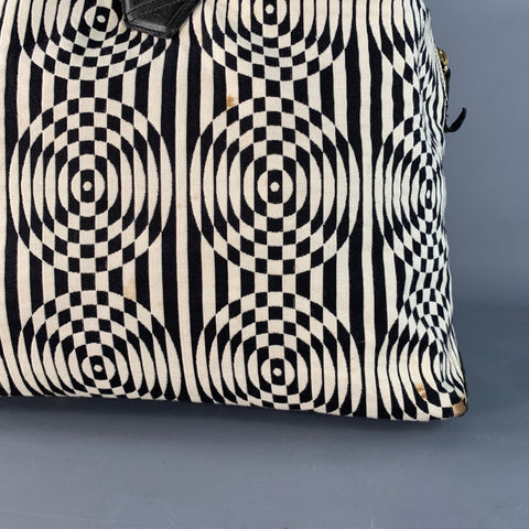 PAUL SMITH Black White Geometric Leather Trim Canvas Weekender Bag
