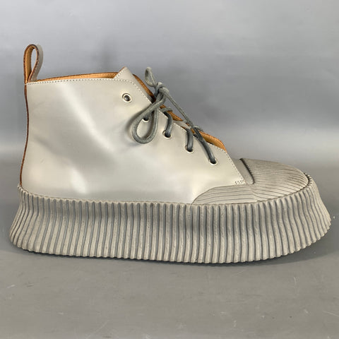 JIL SANDER Size 9 Grey Leather Lace Up Boots