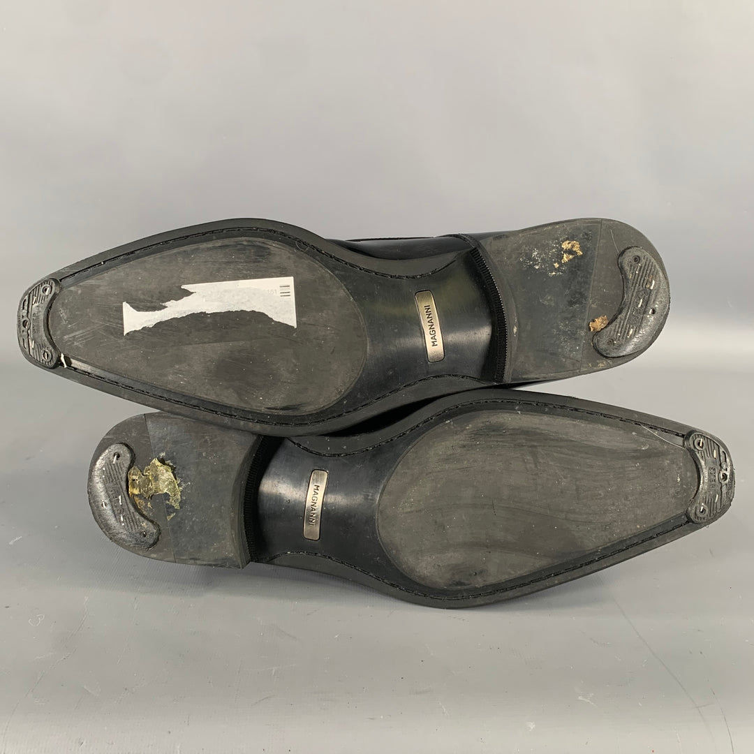 MAGNANNI Size 10 Black Shimmery Patent Leather Monk Strap Loafers