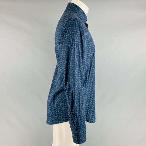 STONE ROSE Size M Navy Blue Abstrack floral Cotton  Elastane Long Sleeve Shirt