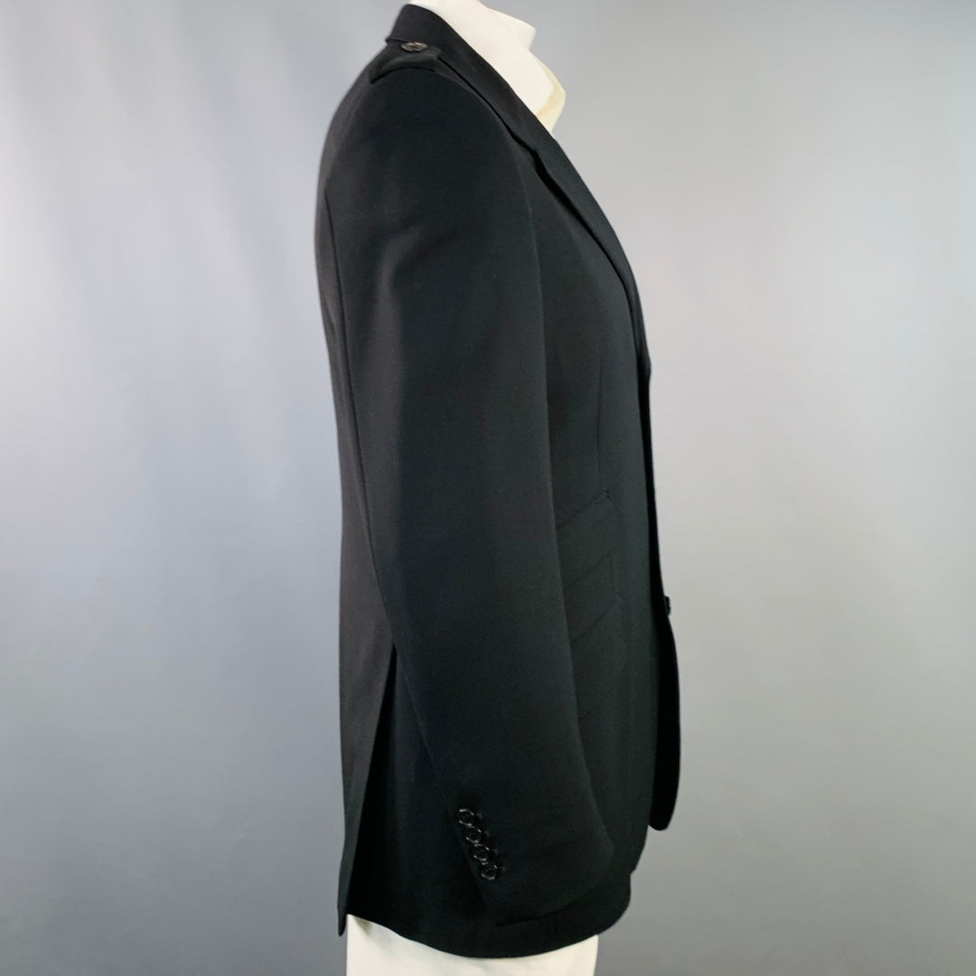 GUCCI Size 42 Black Wool Twill Epaulets Notch Lapel Sport Coat