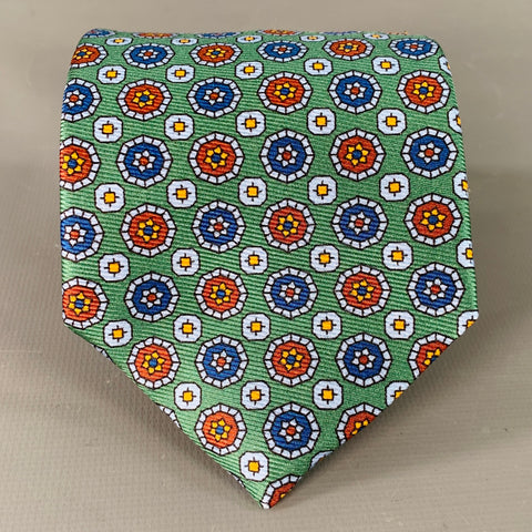 O'CONNELL'S Green Blue Red Dots Silk Tie