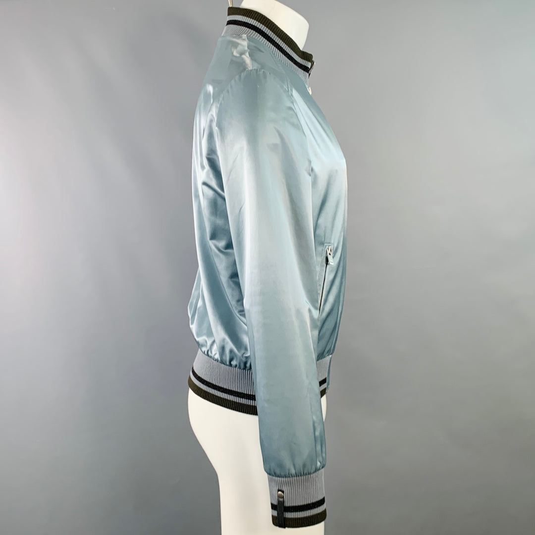 MAISON MARGIELA Size S Blue Grey Contrast Trim Satin Bomber Jacket