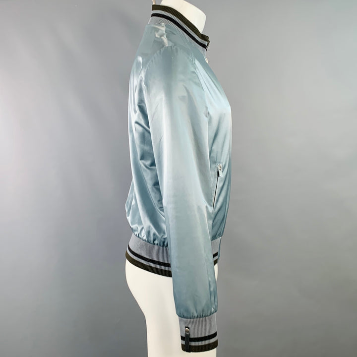 MAISON MARGIELA Size S Blue Grey Contrast Trim Satin Bomber Jacket