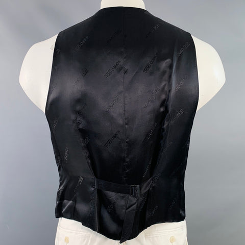 ROMEO GIGLI Size 42 Black Twill Virgin Wool Notch Lapel Vest