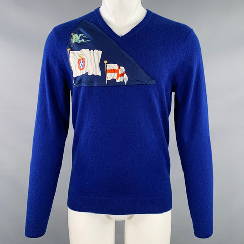 RESPOKE Size M Blue Navy Flag Cashmere V-Neck Pullover