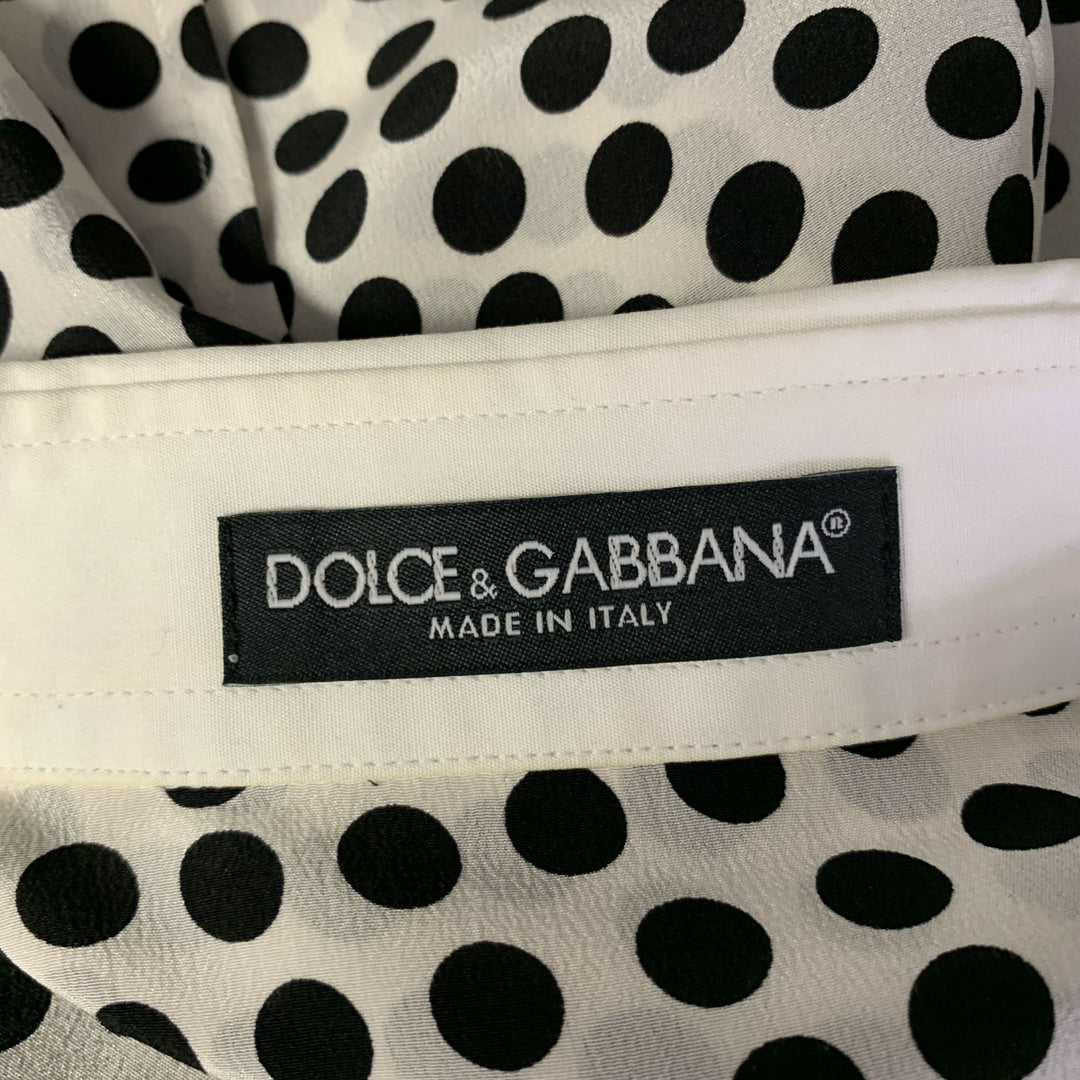 DOLCE & GABBANA Size S White Black Silk Spotted Pointed Collar Dress Top