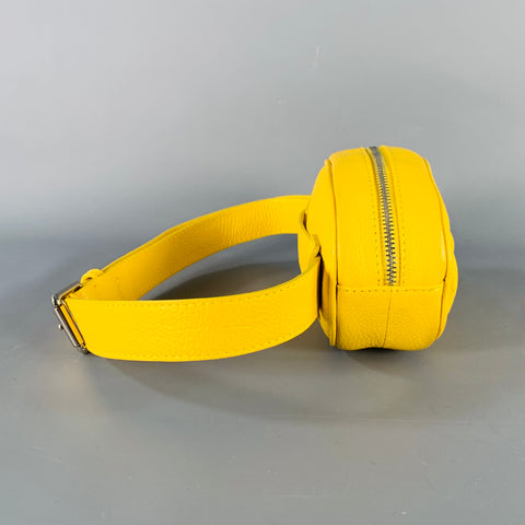 Sac Ceinture en Cuir Grainé Galet Chevron Moutarde Jaune VINTAGE