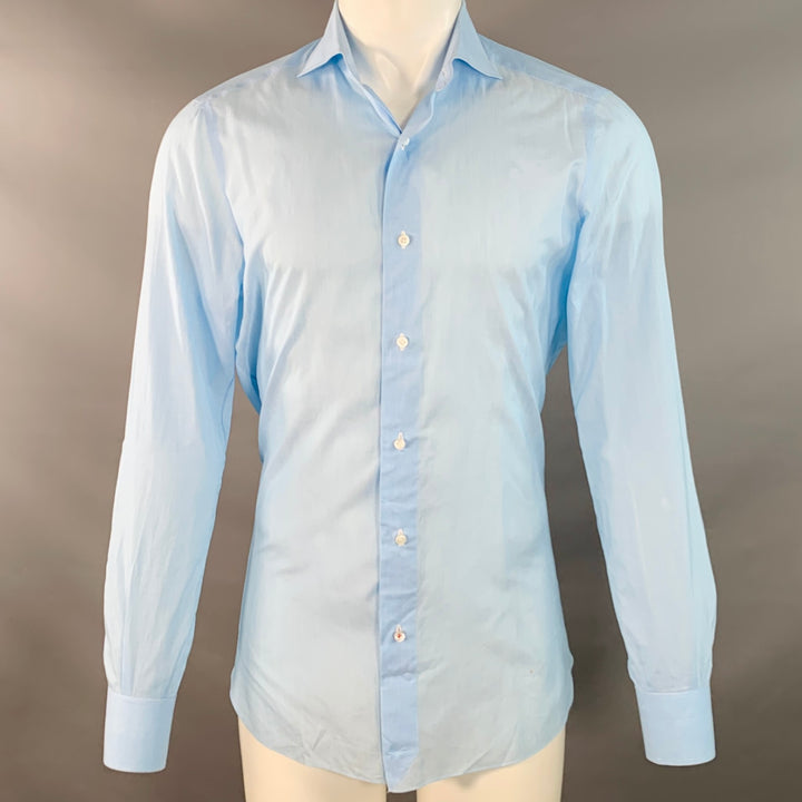 ISAIA Size S Blue White Stripe Cotton Spread Collar Long Sleeve Shirt