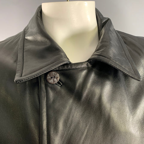 JHANE BARNES Size XXL Black Leather Double Breasted Coat