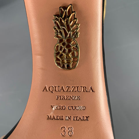 AQUAZZURA Size 8 Black Gold Back Zip Sandals