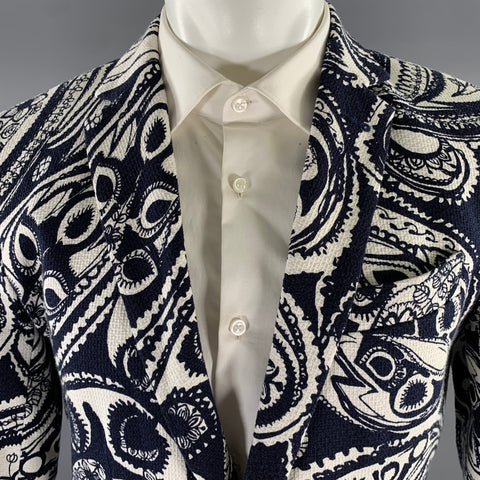 MR TURK Chest Size 38 Navy White Floral Cotton Blend Notch Lapel Sport Coat