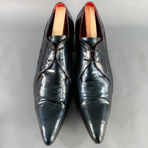 JEFFERY WEST Size 10 Navy Shimmery Patent Leather Pointed Toe Lace-Up Shoes